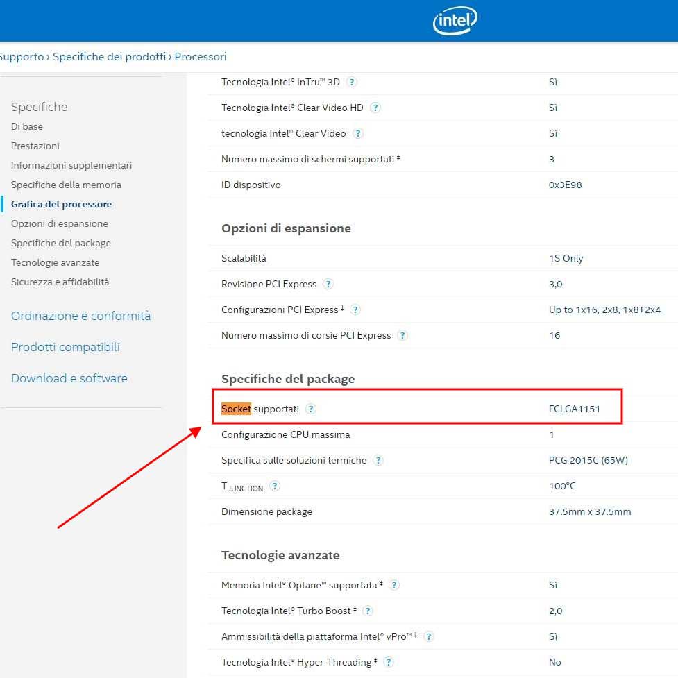 come trovare socket processore intel